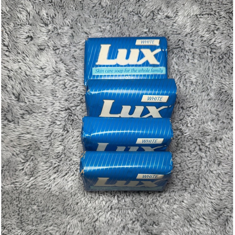 Vintage 1980s Lux White Skin Care Soap Bars 90g New Old Stock Movie Prop Set 4pk
